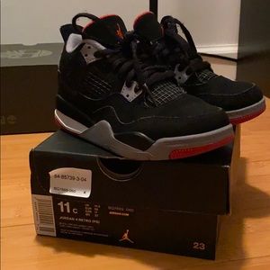 Jordan retro 4 size 11c black grey and red